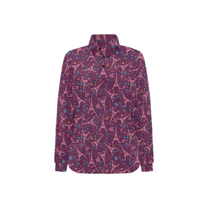 Eiffel Tower Heart Pattern Print Design 04 Women's Long Sleeve Polo Shirt