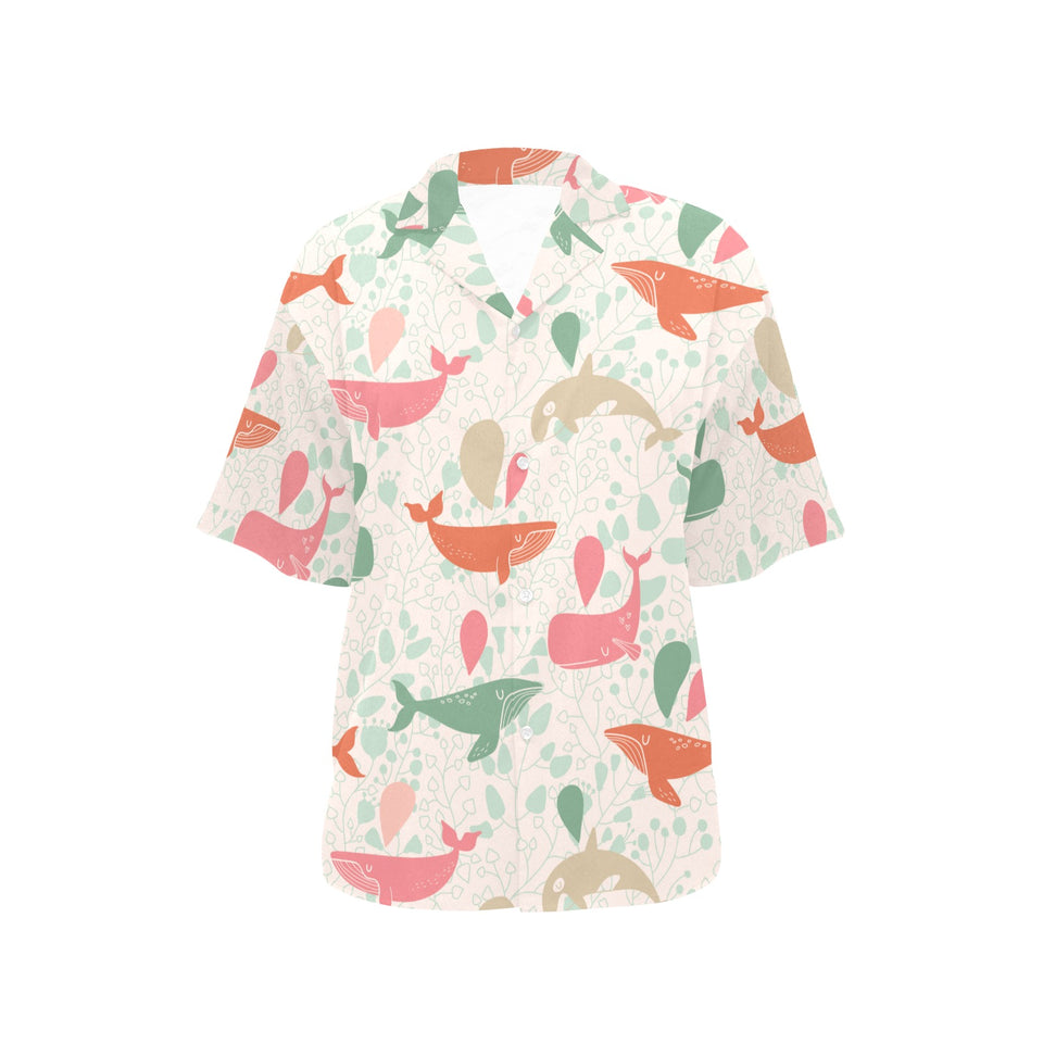 Cute whale pattern Women's All Over Print Hawaiian Shirt