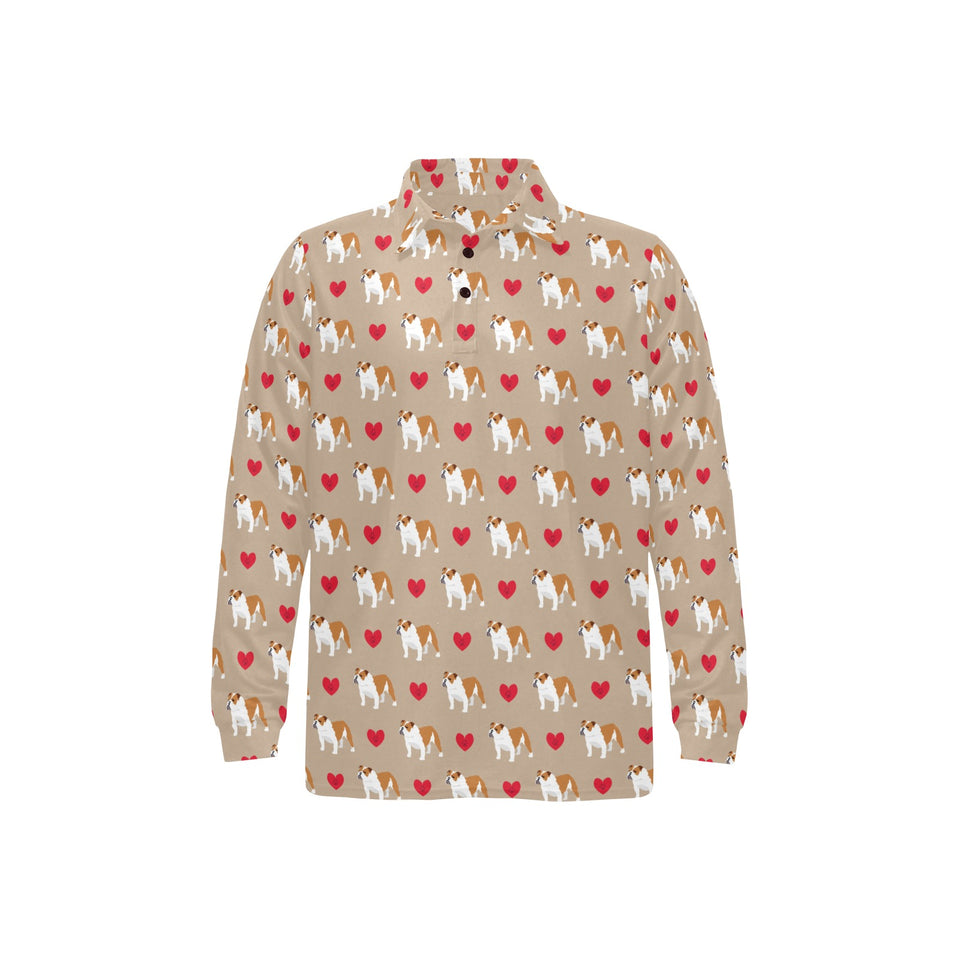English Bulldog Pattern Print Design 05 Men's Long Sleeve Polo Shirt