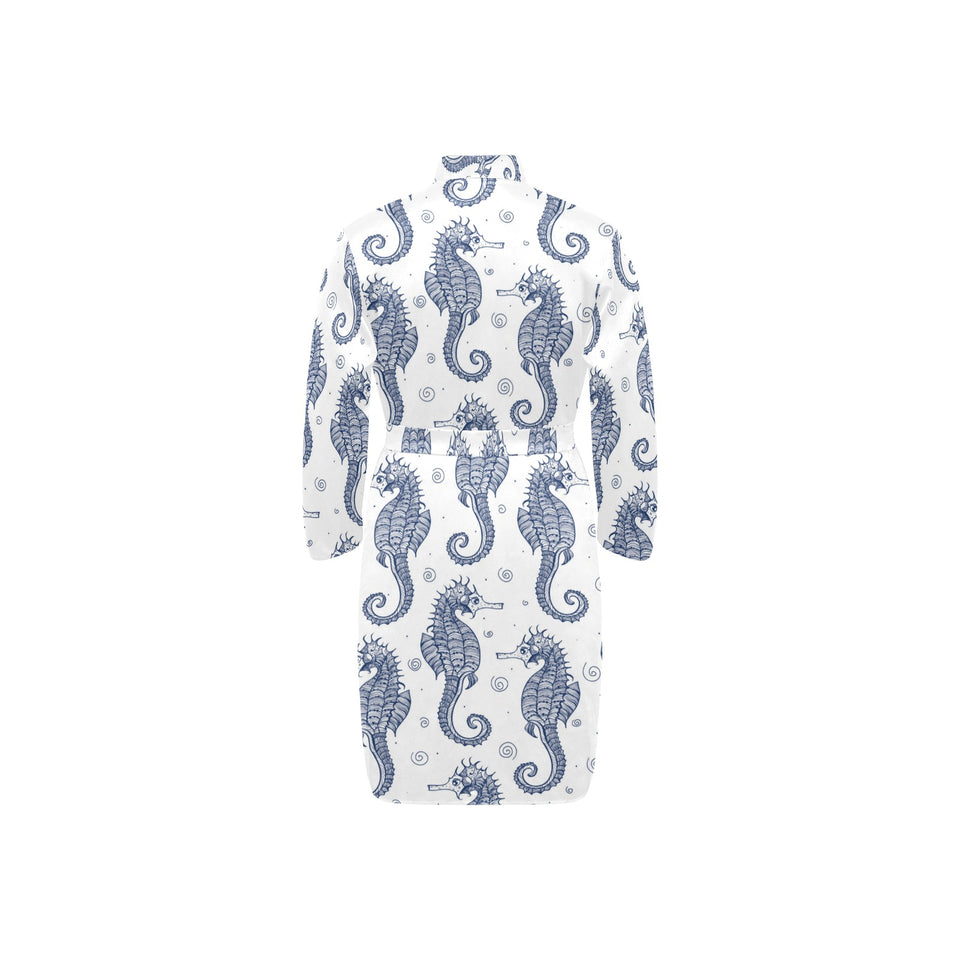 Seahorse pattern background Men's Long Sleeve Belted Night Robe