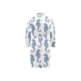 Seahorse pattern background Men's Long Sleeve Belted Night Robe