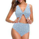Seagull Pattern Print Design 02 Chest Bowknot High Waisted Bikini Swimsuit