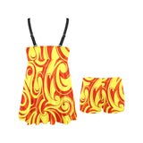 Fire flame design pattern Chest Sexy Pleated Two Piece Swim Dress