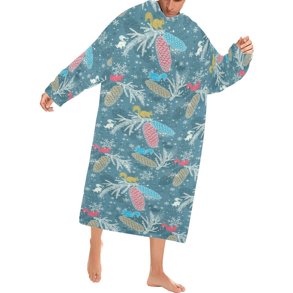 Squirrel Pattern Print Design 01 Blanket Robe with Sleeves