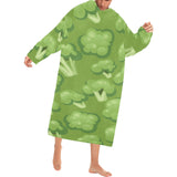 Broccoli pattern green background Blanket Robe with Sleeves