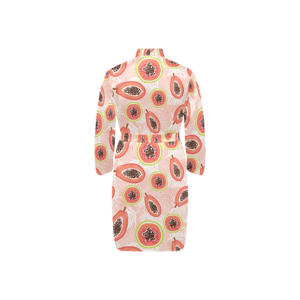 papaya leaves pattern Men's Long Sleeve Belted Night Robe