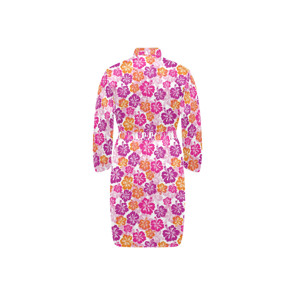 Hibiscus Pattern Print Design 01 Men's Long Sleeve Belted Night Robe