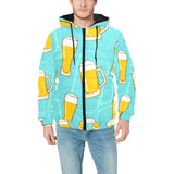 Beer pattern green background Men's Padded Hooded Jacket