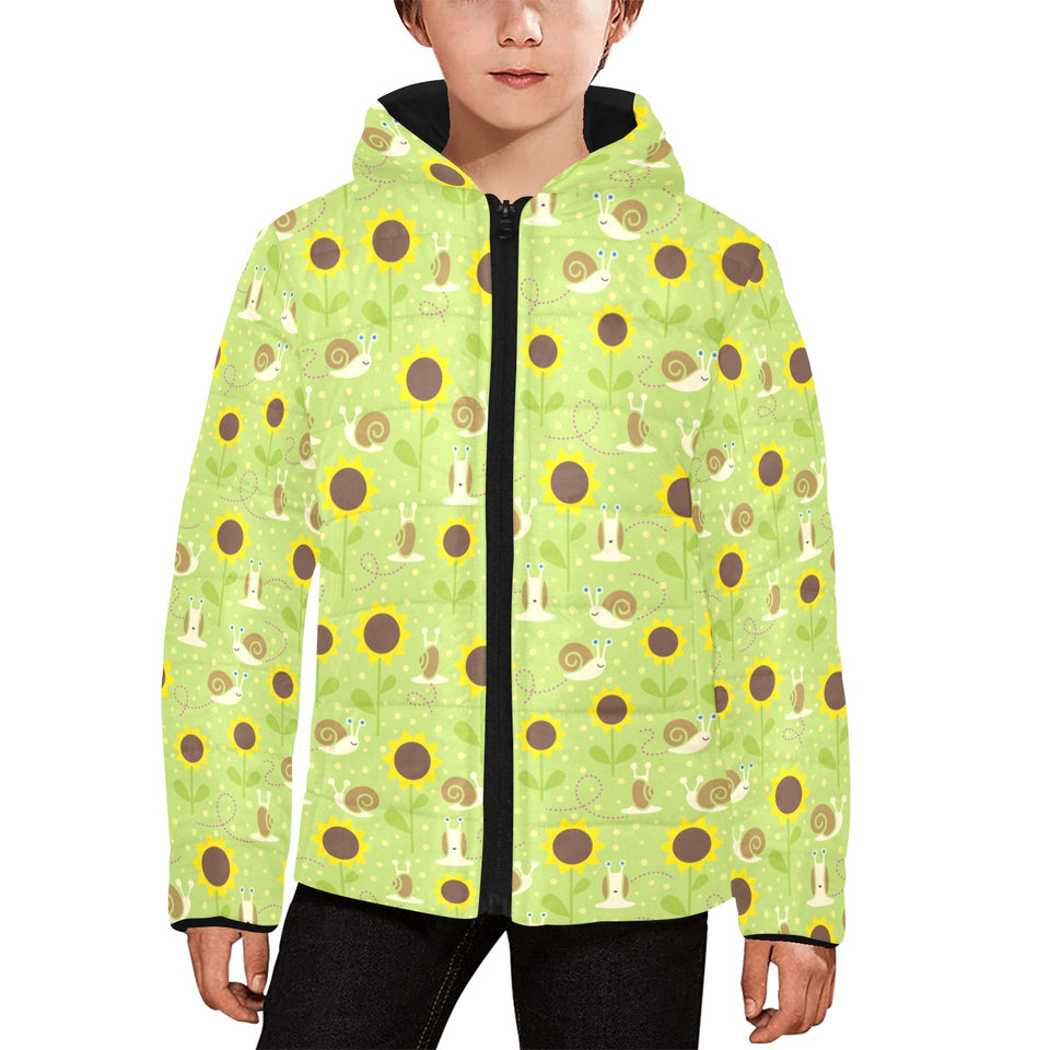 Snail Pattern Print Design 01 Kids' Boys' Girls' Padded Hooded Jacket