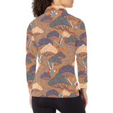 Bonsai bamboo stork japanese pattern brown theme Women's Long Sleeve Polo Shirt