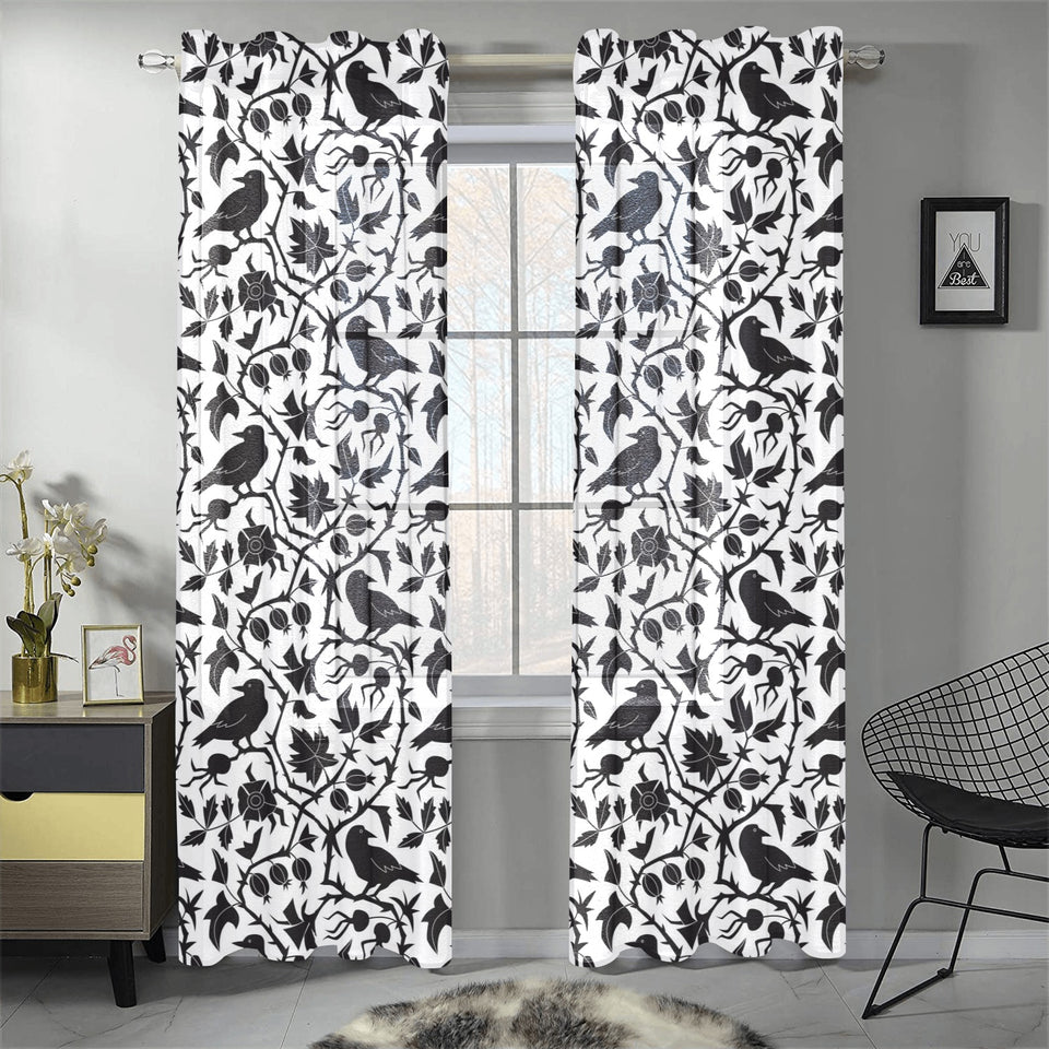 Crow dark floral pattern Gauze Curtain