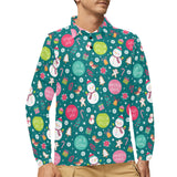 Snowman bird decorative elements christmas pattern Men's Long Sleeve Polo Shirt