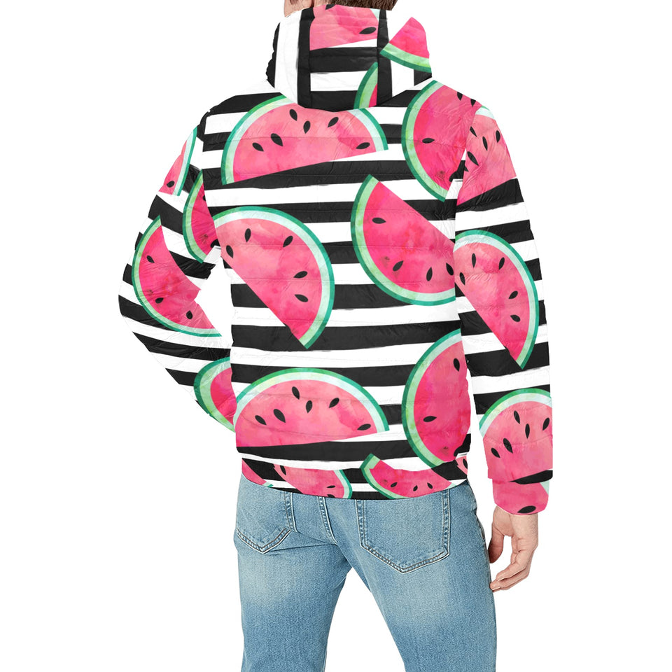 Watercolor paint textured watermelon pieces Men's Padded Hooded Jacket