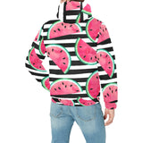 Watercolor paint textured watermelon pieces Men's Padded Hooded Jacket