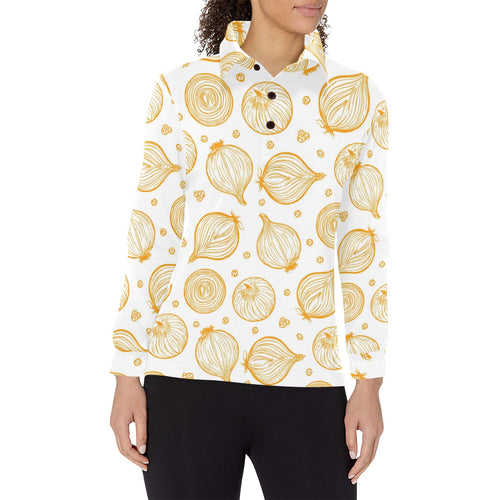 hand drawn onion pattern Women's Long Sleeve Polo Shirt