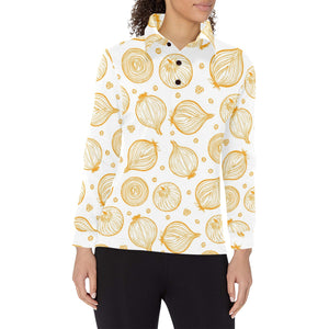 hand drawn onion pattern Women's Long Sleeve Polo Shirt