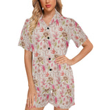 Swallow Pattern Print Design 01 Women's V-Neck Short Pajama Set