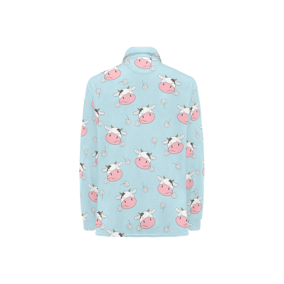 Cute cow flower pattern Women's Long Sleeve Polo Shirt