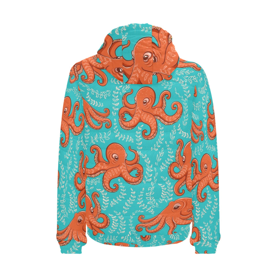 Octopus turquoise background Men's Padded Hooded Jacket