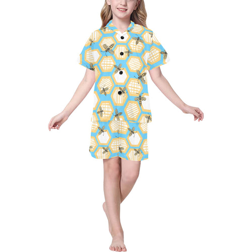 Bee honeycomb pattern Kids' Boys' Girls' V-Neck Short Pajama Set