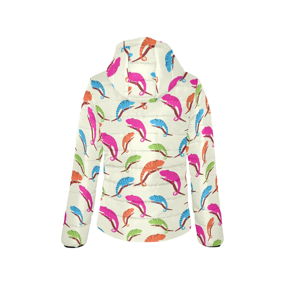 Colorful Chameleon lizard pattern Women's Padded Hooded Jacket