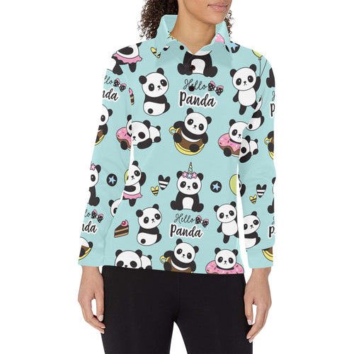 Cute baby panda pattern Women's Long Sleeve Polo Shirt
