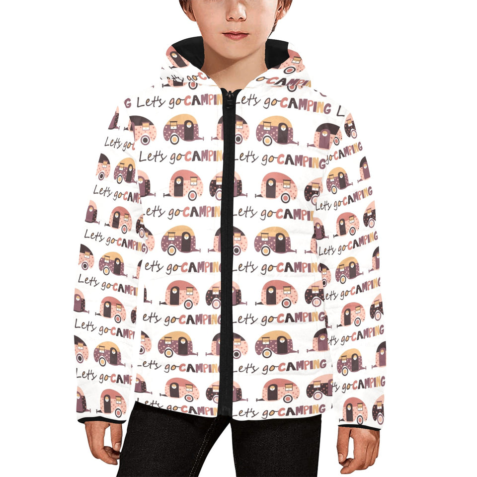 Camper Van Pattern Print Design 01 Kids' Boys' Girls' Padded Hooded Jacket