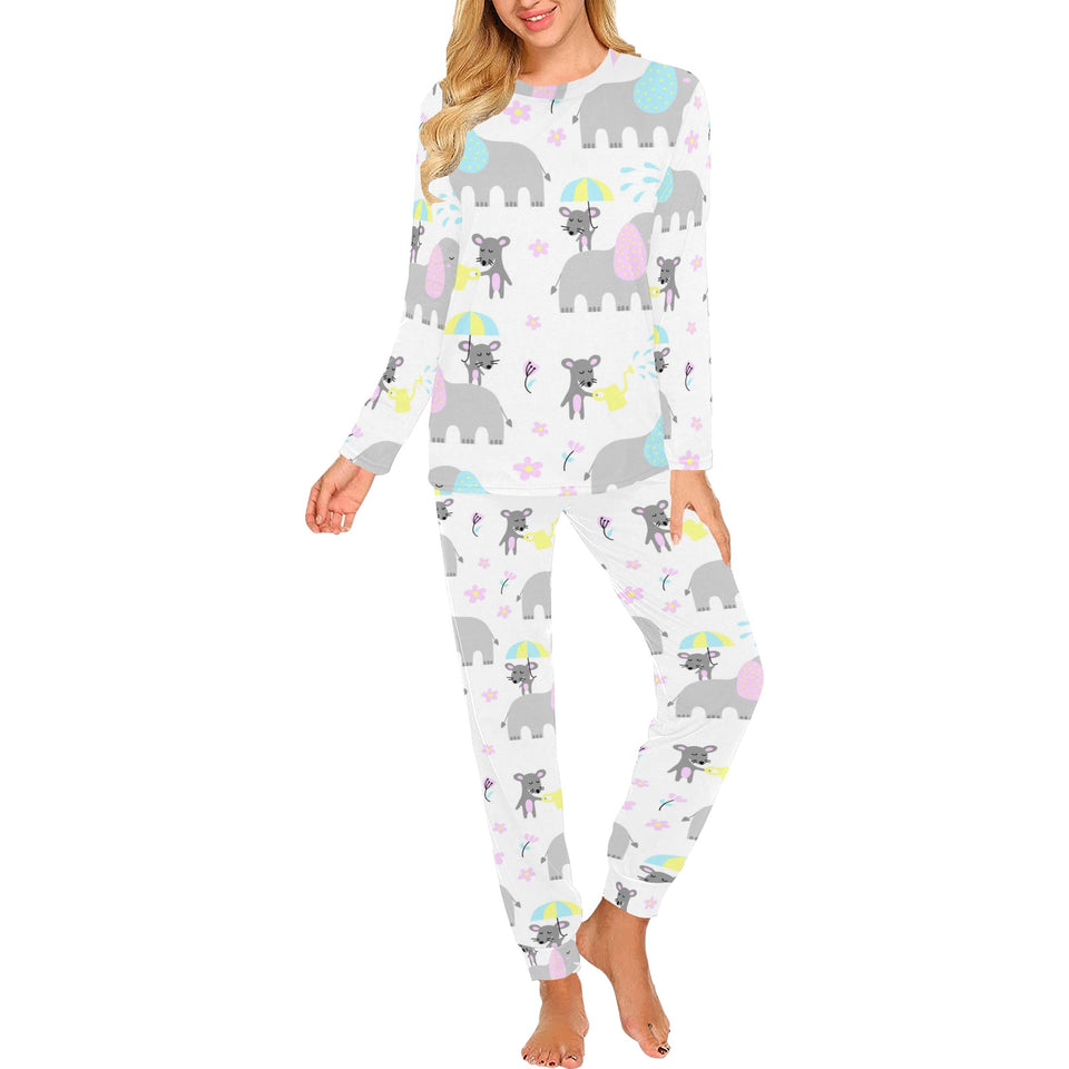 Cute elephant mouse pattern Women's All Over Print Pajama Set