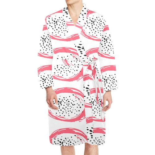 Hand drawn dragon fruit Men's Long Sleeve Belted Night Robe