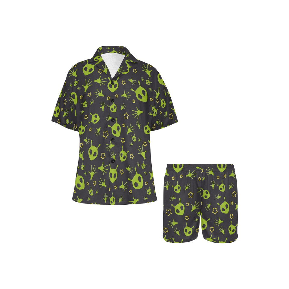 Alien Pattern Print Design 02 Women's V-Neck Short Pajama Set