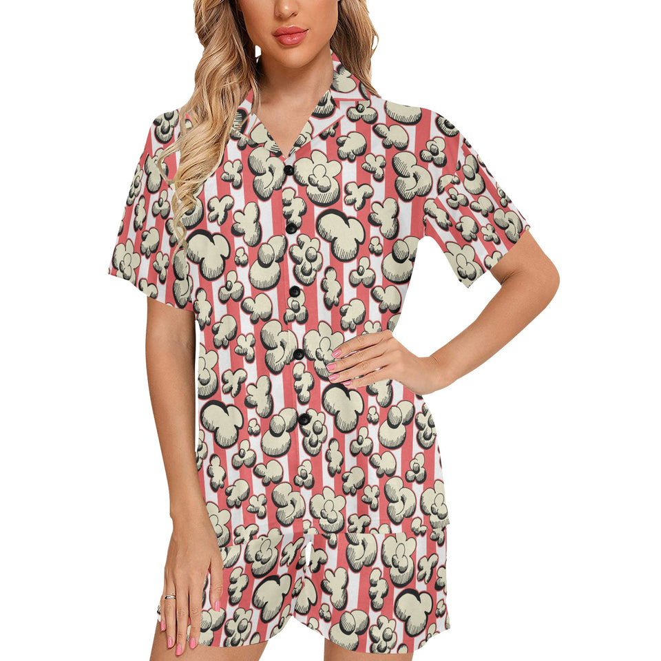 Popcorn Pattern Print Design 05 Women's V-Neck Short Pajama Set