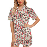 Popcorn Pattern Print Design 05 Women's V-Neck Short Pajama Set