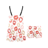Lips Pattern Print Design 04 Chest Sexy Pleated Two Piece Swim Dress