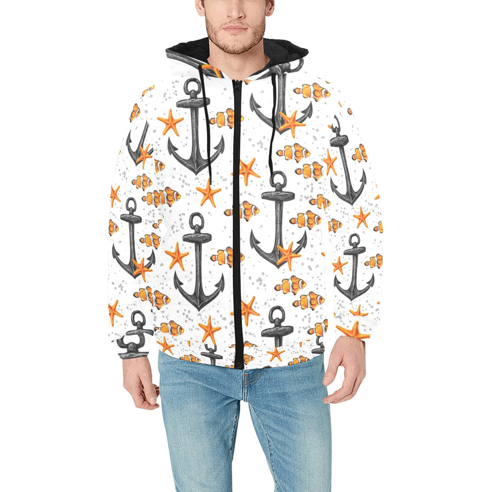 Clown Fish Pattern Print Design 02 Men's Padded Hooded Jacket