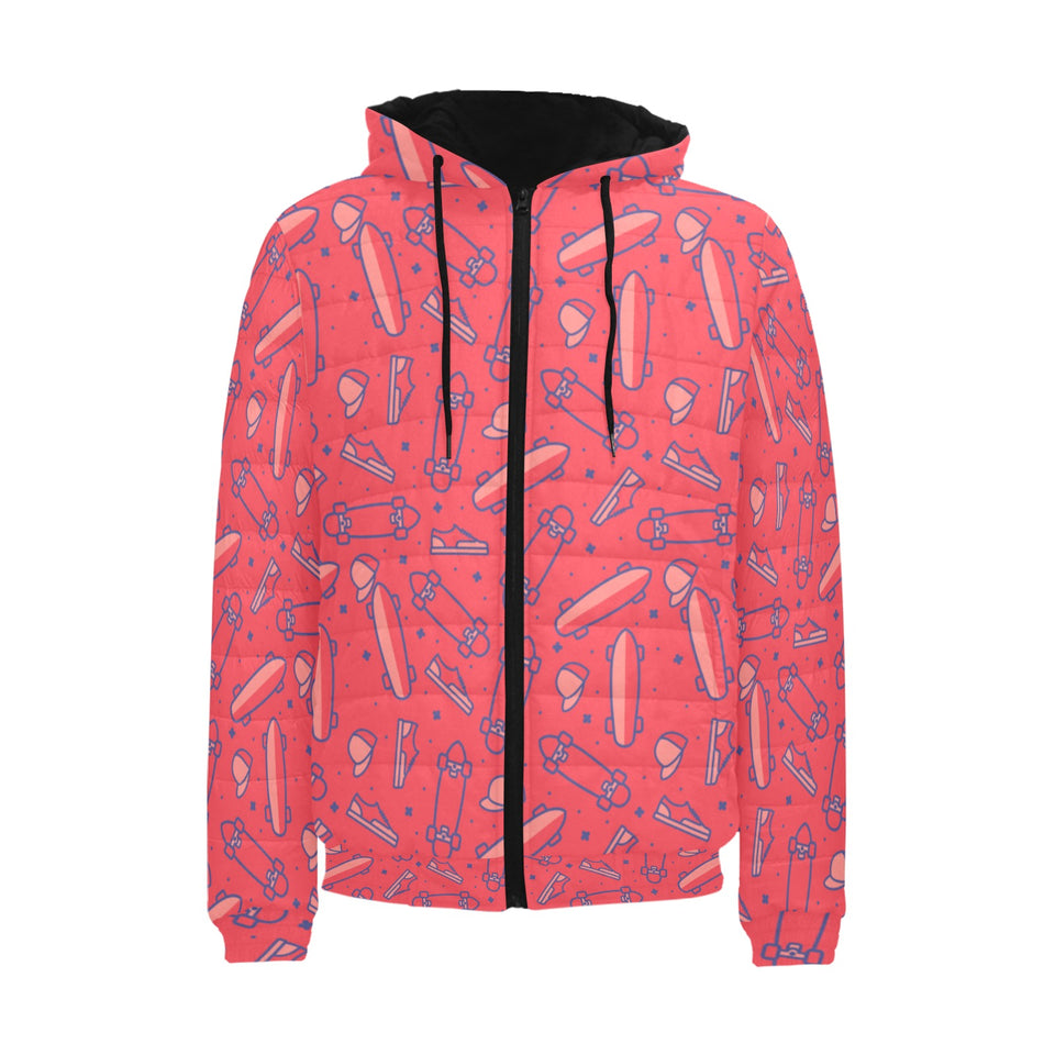 Skate Board Pattern Print Design 01 Men's Padded Hooded Jacket