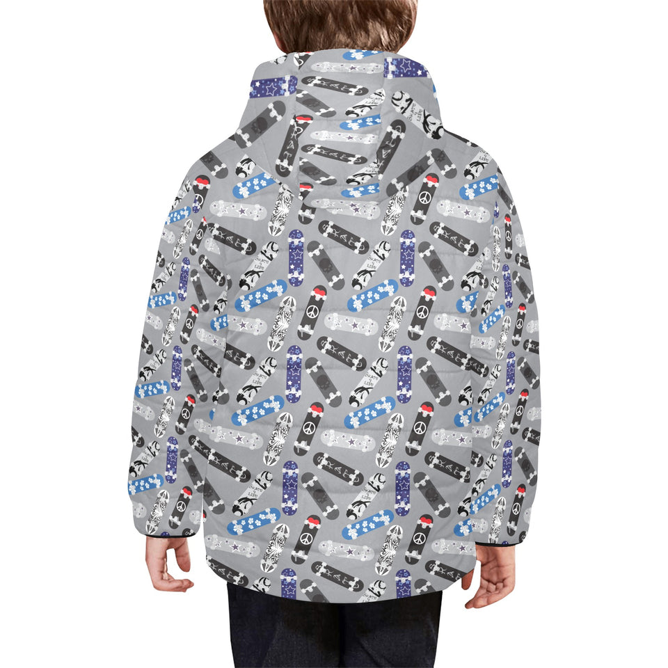 Skate Board Pattern Print Design 03 Kids' Boys' Girls' Padded Hooded Jacket