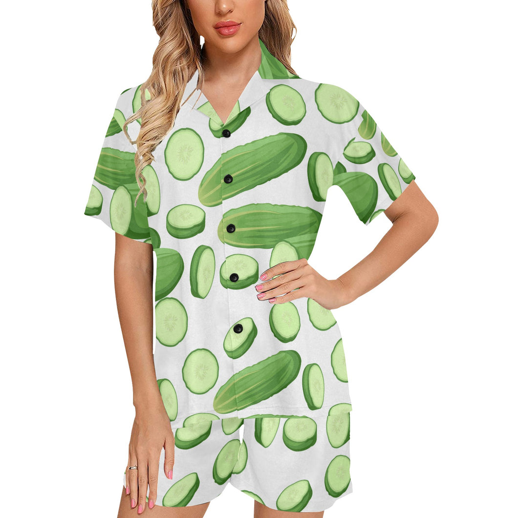 cucumber whole slices pattern Women's V-Neck Short Pajama Set
