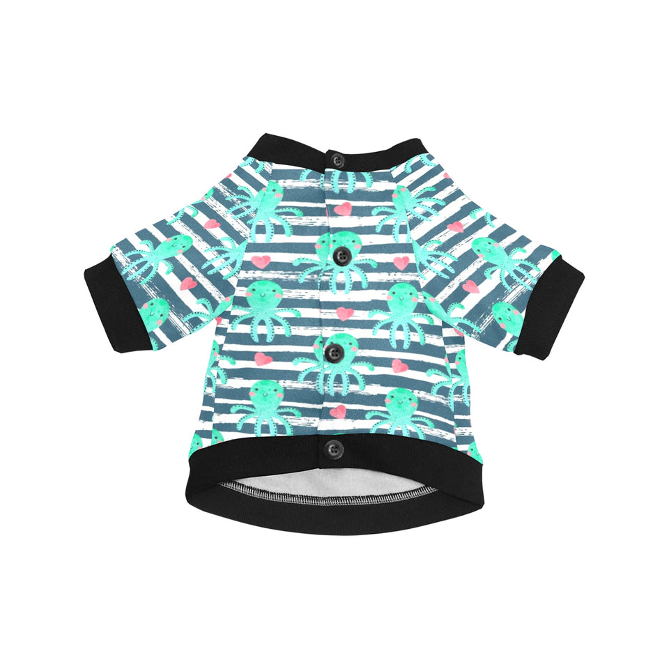 Cute octopuses heart striped background All Over Print Pet Dog Round Neck Fuzzy Shirt