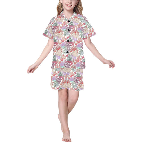 Coral Reef Pattern Print Design 03 Kids' Boys' Girls' V-Neck Short Pajama Set