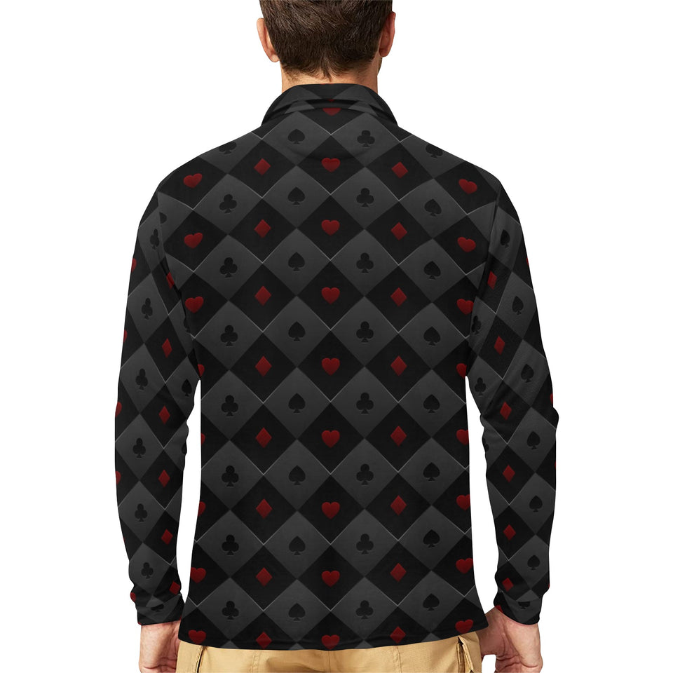 Casino Cards Suits Pattern Print Design 05 Men's Long Sleeve Polo Shirt