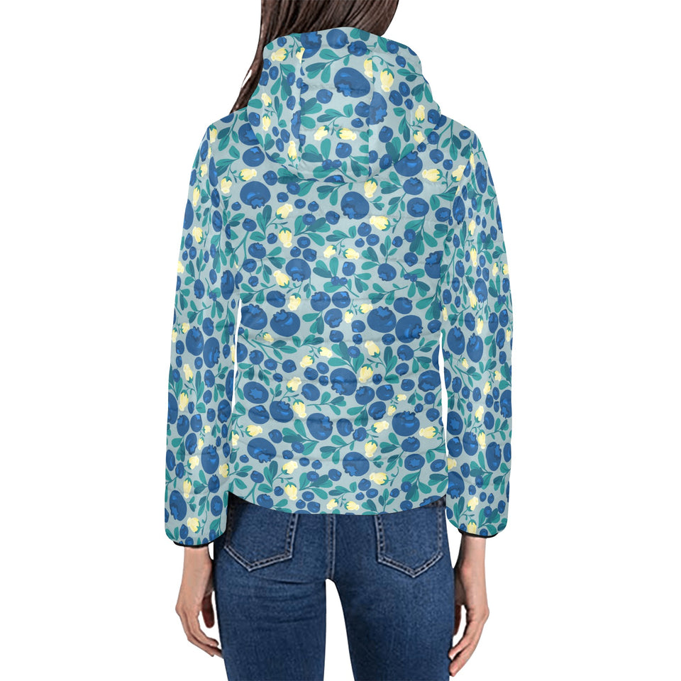 blueberry design pattern Women's Padded Hooded Jacket