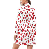 Ladybug Pattern Print Design 04 Women's Long Sleeve Belted Night Robe