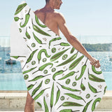 Hand drawn sketch style green Chili peppers patter Beach Towel