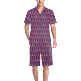 Eiffel Tower Pattern Print Design 05 Men's V-Neck Short Pajama Set