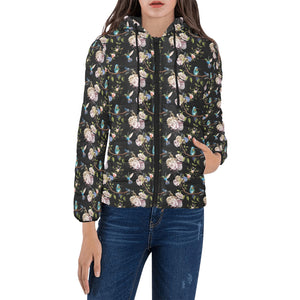 Hummingbird Pattern Print Design 03 Women's Padded Hooded Jacket