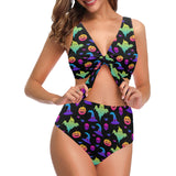 Colorful halloween background Chest Bowknot High Waisted Bikini Swimsuit