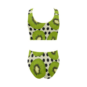 kiwi black dot background Chest Bowknot High Waisted Bikini Swimsuit