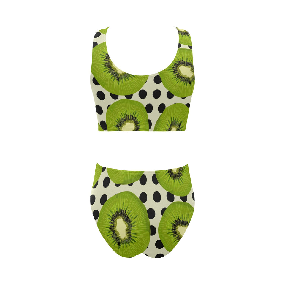 kiwi black dot background Chest Bowknot High Waisted Bikini Swimsuit