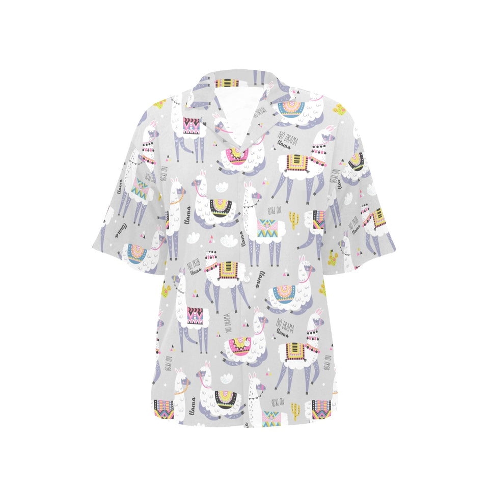 Cute Llama Alpaca pattern Women's All Over Print Hawaiian Shirt