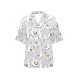 Cute Llama Alpaca pattern Women's All Over Print Hawaiian Shirt